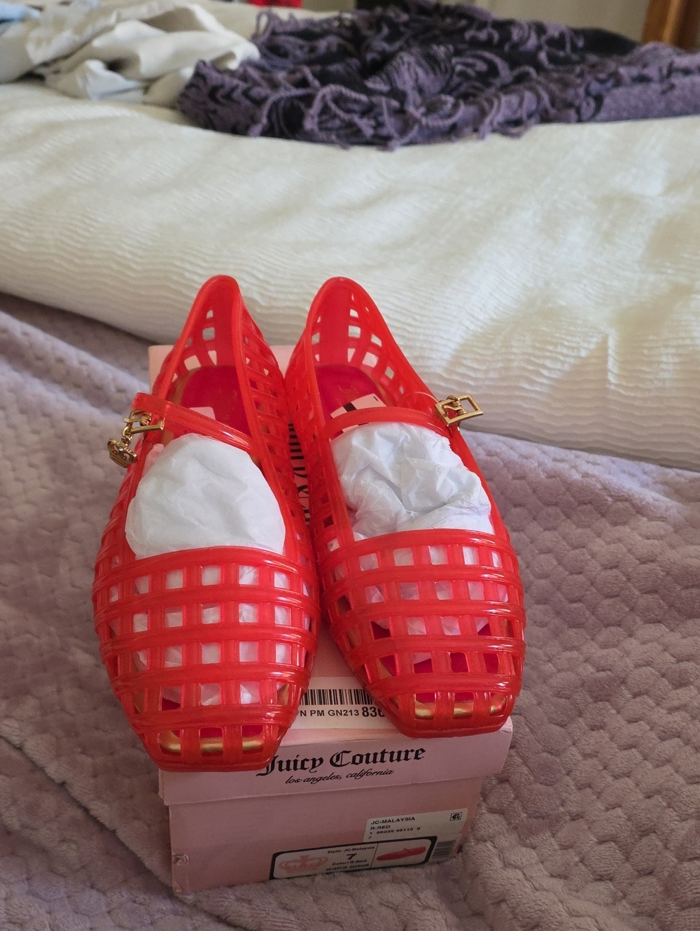 Juicy Couture Bright Red Women's Jelly Sandals with Gold Buckle Low Stock Sz 7
